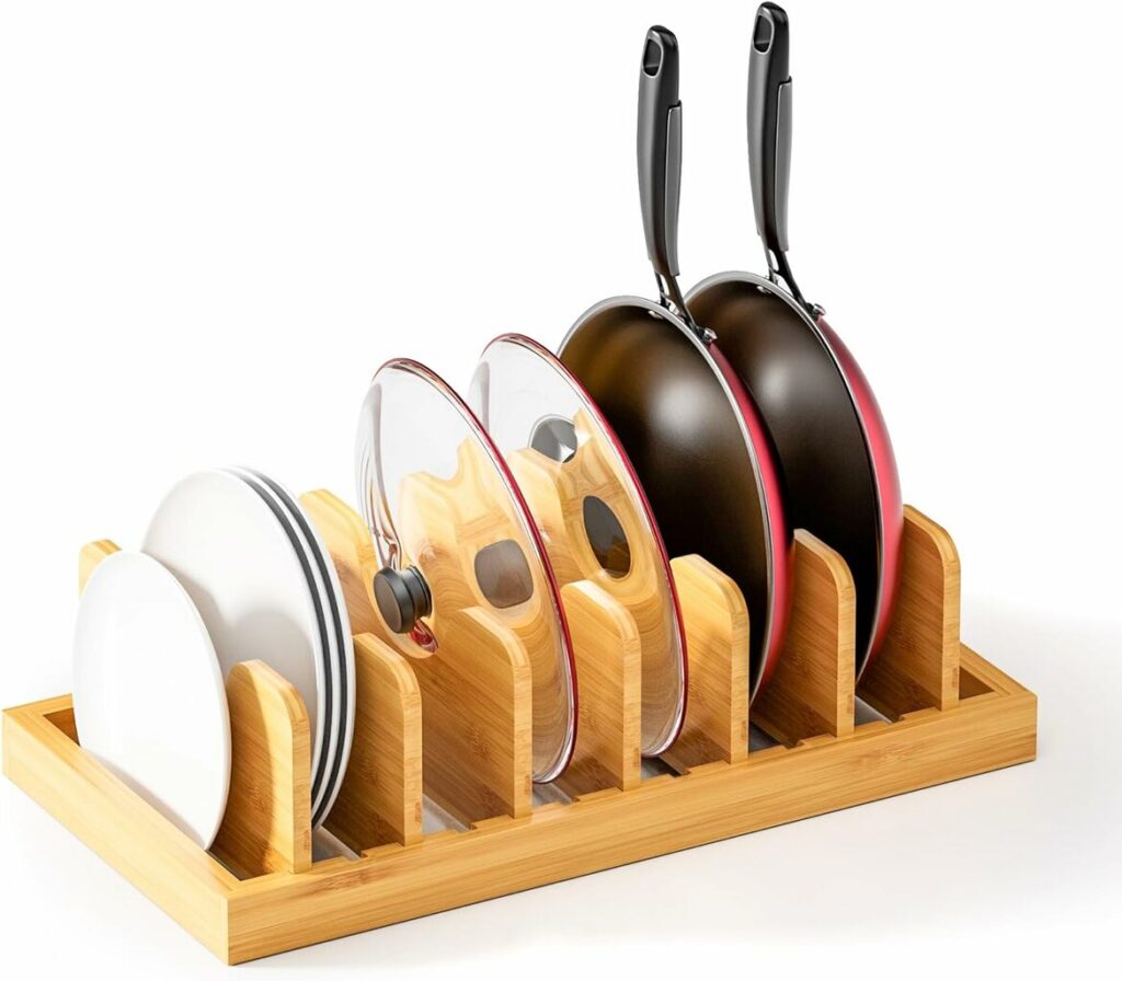 Bamboo Pot Lid Organizer Pot Lid Holder, Pot and Pan