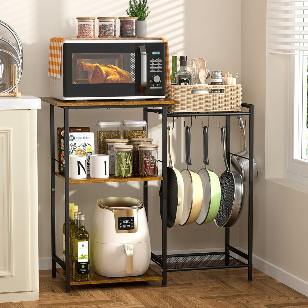 Kitchen Stand with Pots Rack, Utility Microwave Oven Stand